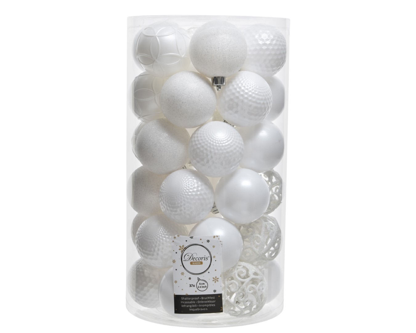 Decoris Kerstbal glans mix dia6cm winterwit - 