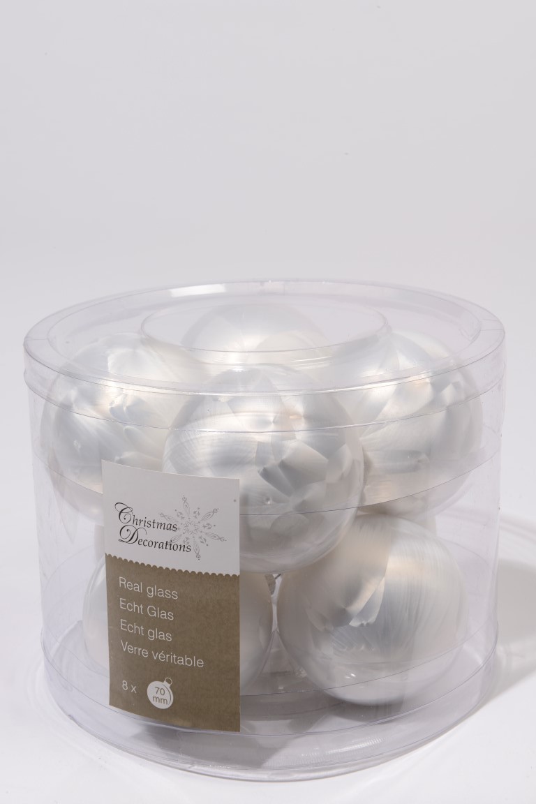 Ksd 8 kerstballen wit ijslak 70 mm - 