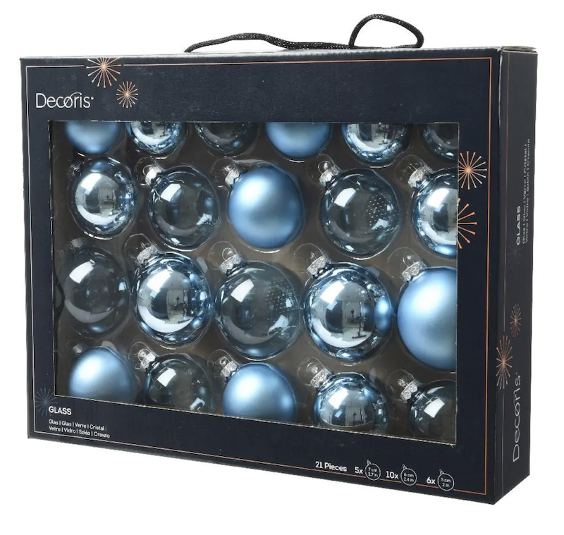 Decoris Kerstbal glas d7 cm ijsblauw 21st - 