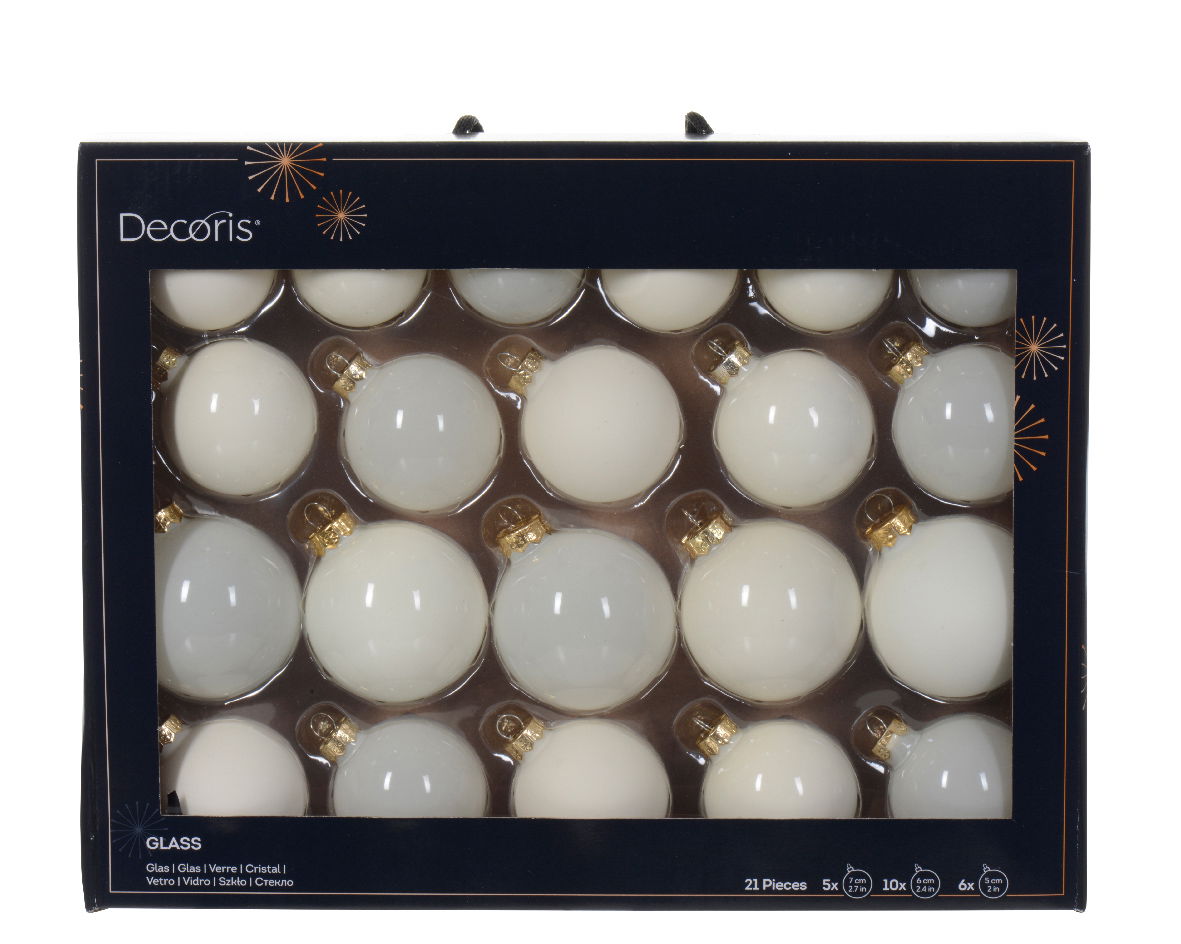 Decoris Kerstbal glas d7 cm wolwit ass 21st I kerst - 