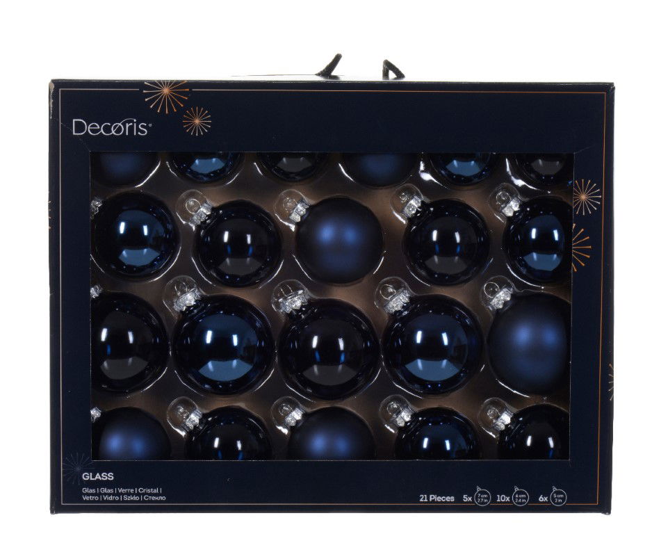 Decoris Kerstbal glas d7 cm nblw ass 21st kerst - 