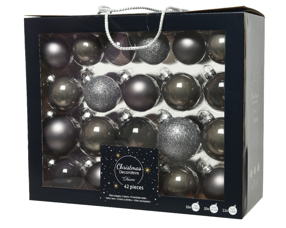 Decoris Kerstbal glas d7cm w.grs a12 42st - 