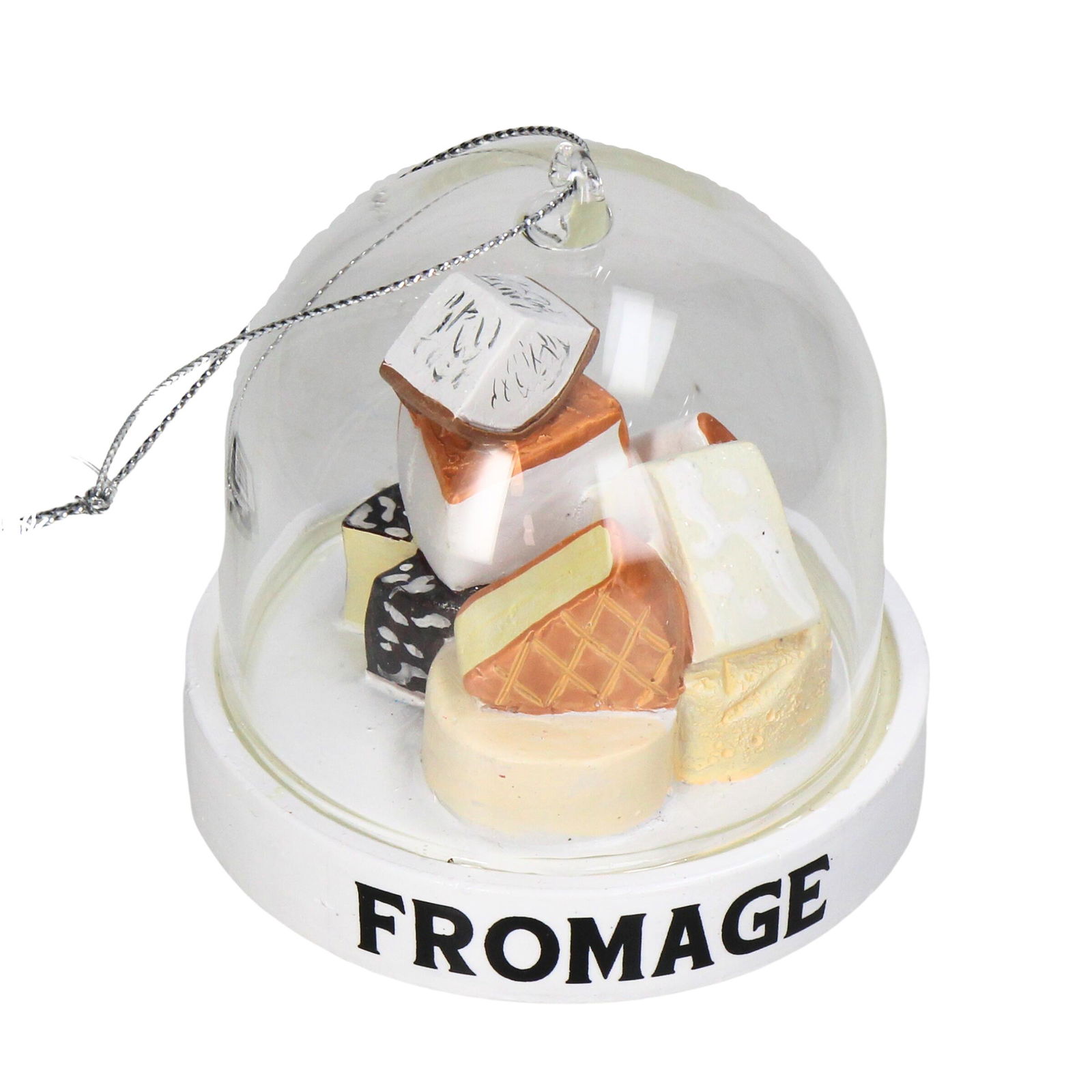 Hd collection Ornament kerstbal Kaas Cloche Glas Wit 7.5 cm - 
