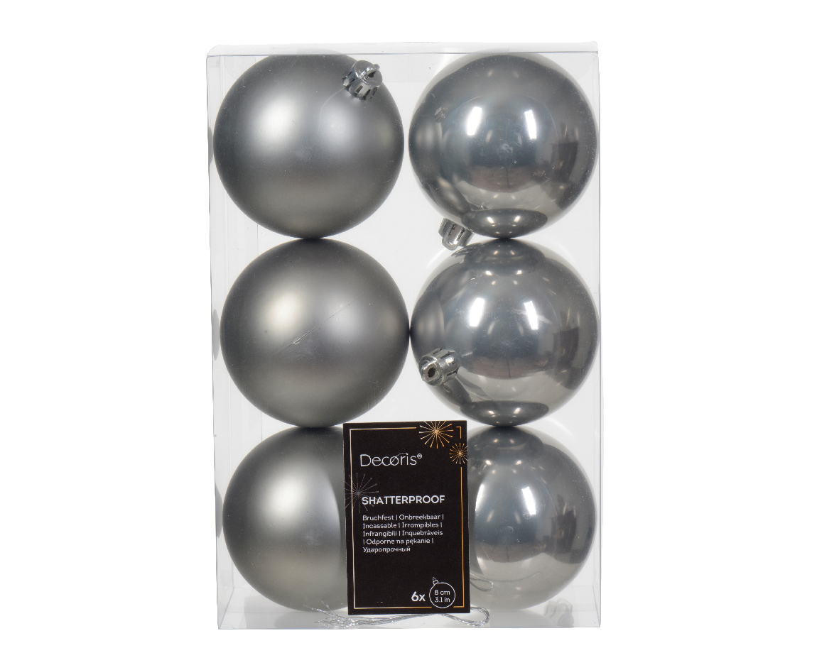 Decoris Kerstbal kunststof d8 cm mgrs 6st kerst - 