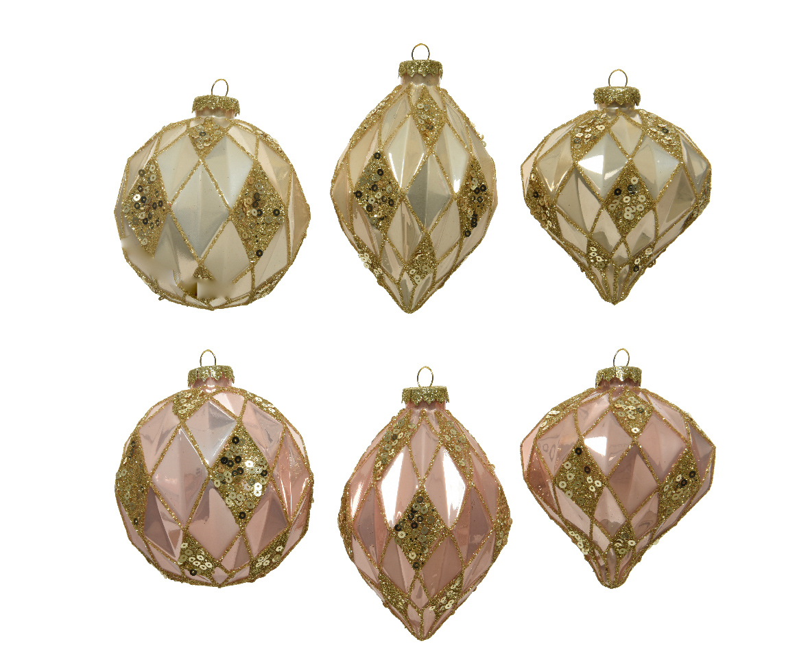 Ksd Kerstbal glas d8cm roze/parel a6 - 
