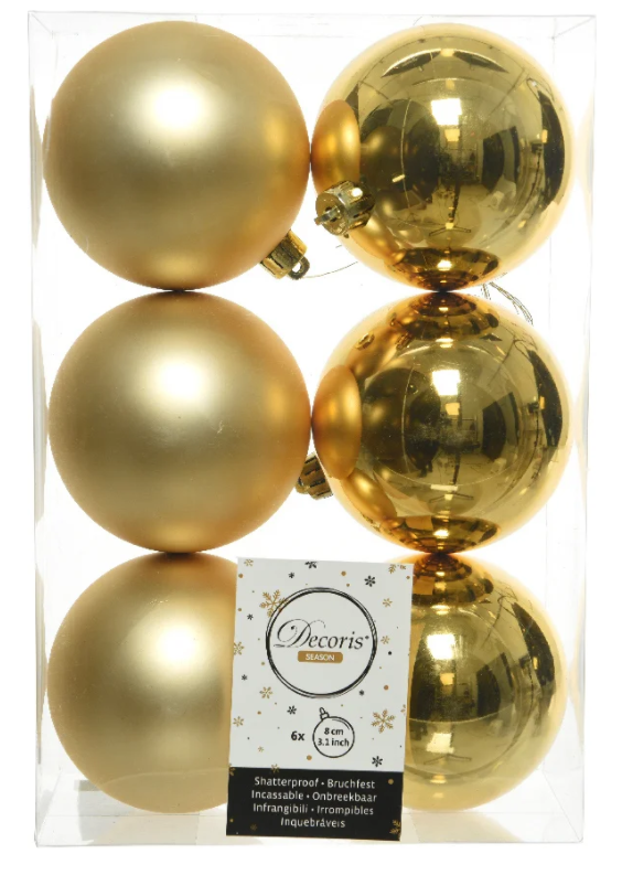 Decoris Kerstbal kunststof d8 cm lichtgoud 6st - 