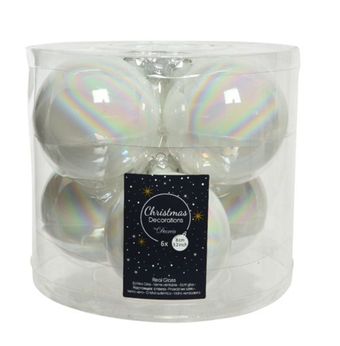 Ksd Kerstballen glas dia. 8 cm white/iris - 