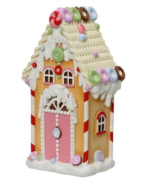 Decoris Huis polyresin l16b12h28.5 cm roze - 