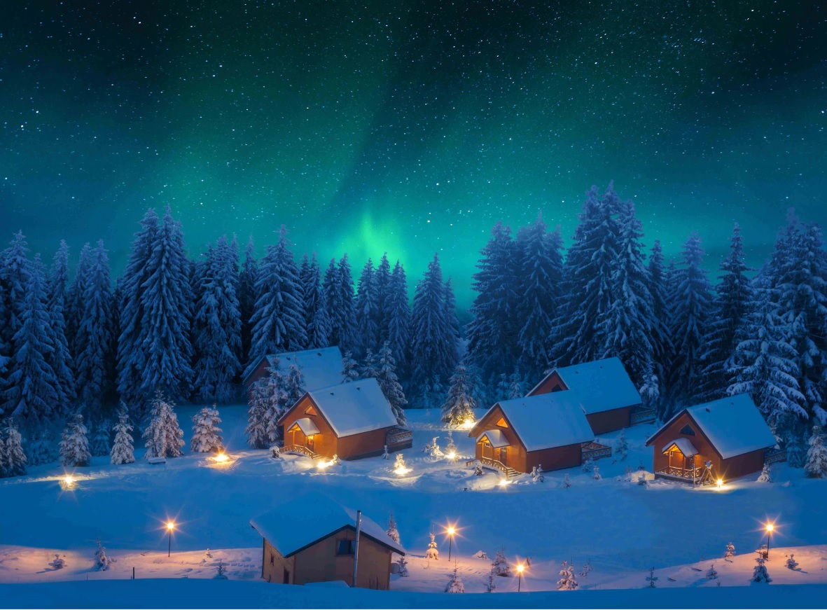 My village Achtergrond canvas led noorderlicht 76x56 cm - 