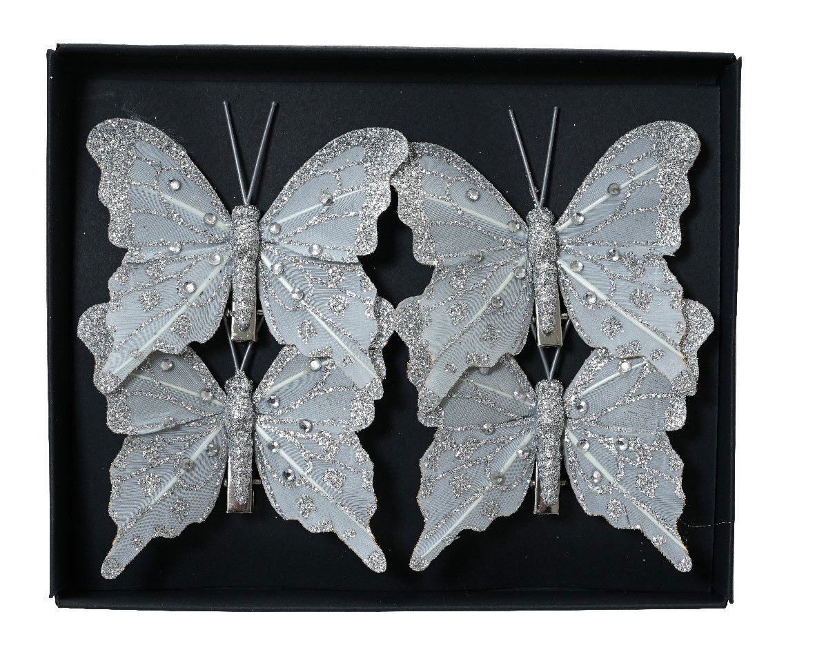 Decoris Vlinder veer l8b6h1 cm zilver 4st - 