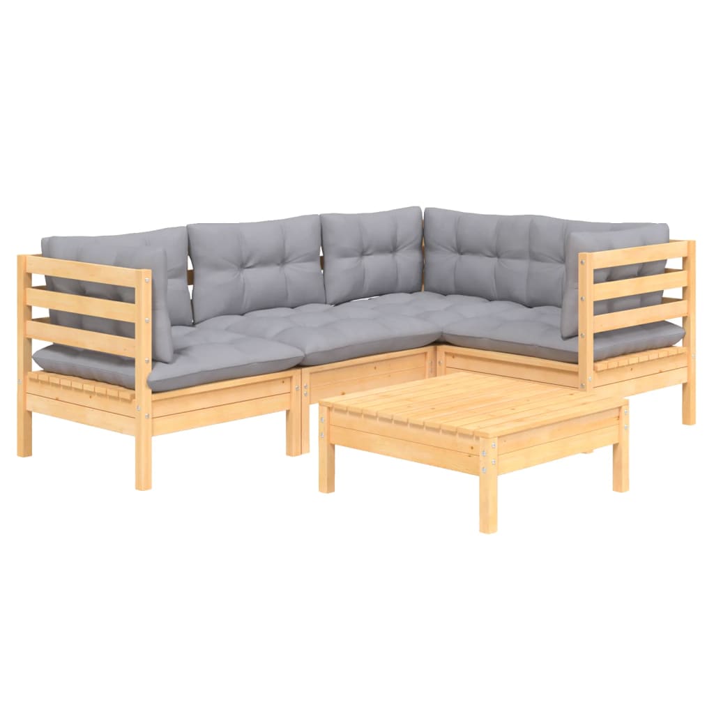 vidaXL 5-delige Loungeset met grijze kussens grenenhout