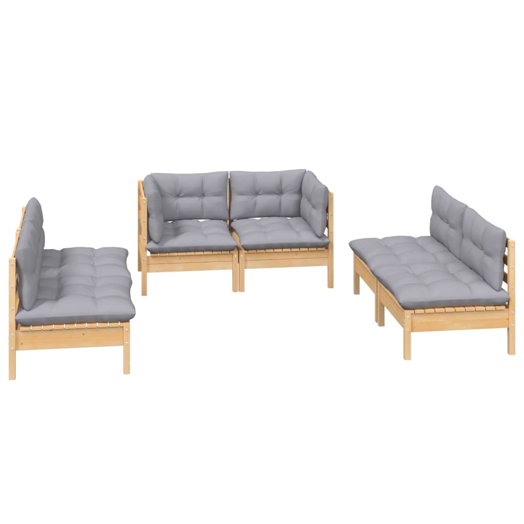 vidaXL 6-delige Loungeset met grijze kussens grenenhout