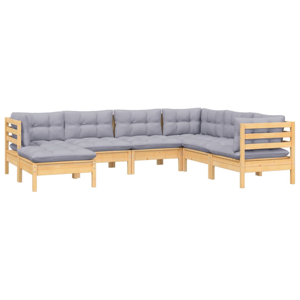 vidaXL 7-delige Loungeset met grijze kussens massief grenenhout