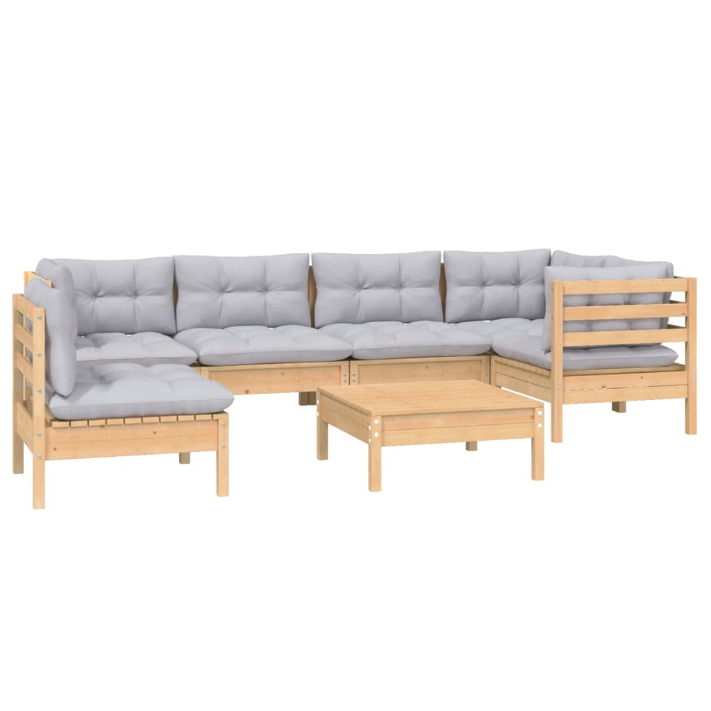 vidaXL 7-delige Loungeset met grijze kussens grenenhout