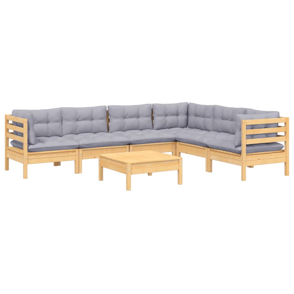 vidaXL 7-delige Loungeset met grijze kussens massief grenenhout