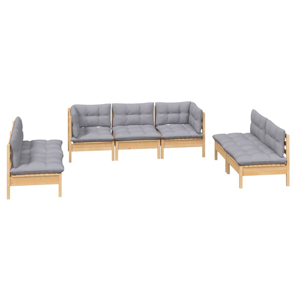 vidaXL 7-delige Loungeset met grijze kussens grenenhout