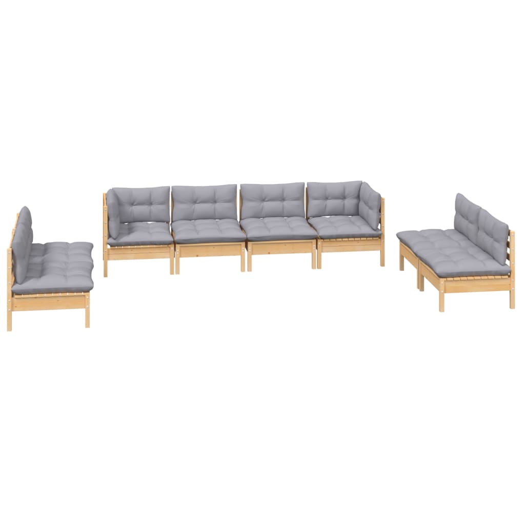 vidaXL 8-delige Loungeset met grijze kussens massief grenenhout