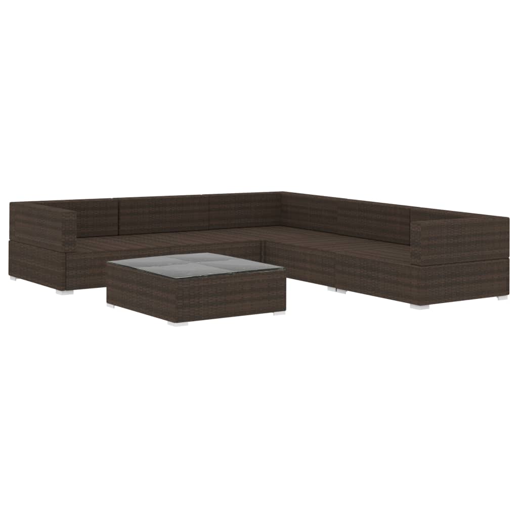 vidaXL 6-delige Loungeset met kussens poly rattan bruin