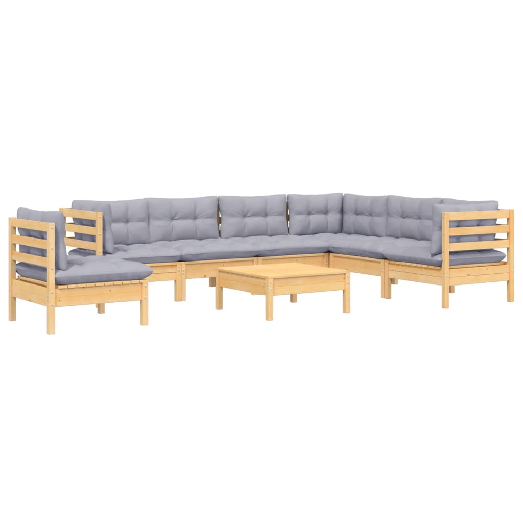 vidaXL 8-delige Loungeset met grijze kussens grenenhout