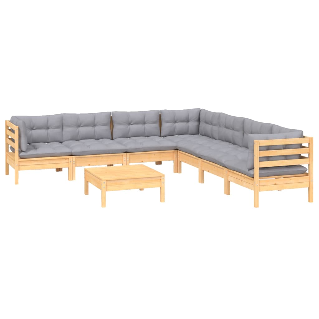 vidaXL 8-delige Loungeset met grijze kussens grenenhout