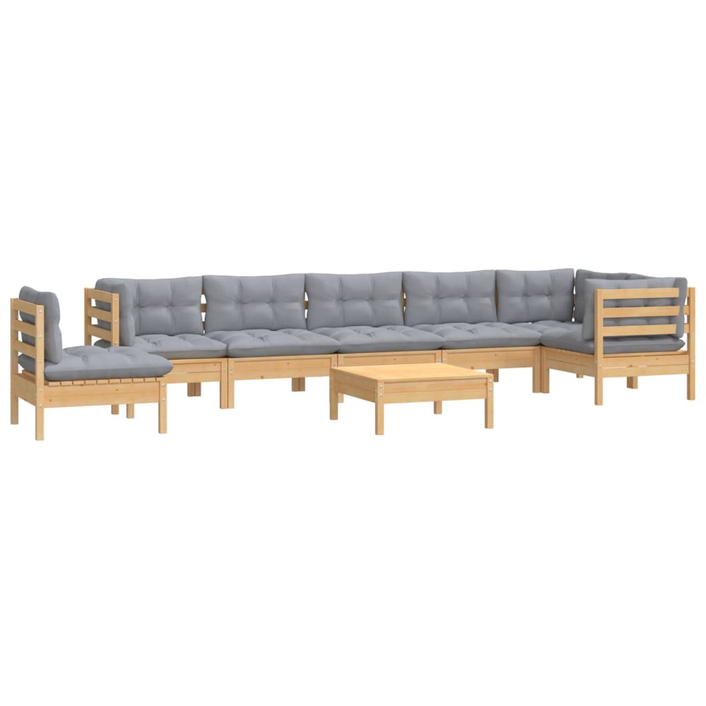 vidaXL 9-delige Loungeset met grijze kussens massief grenenhout