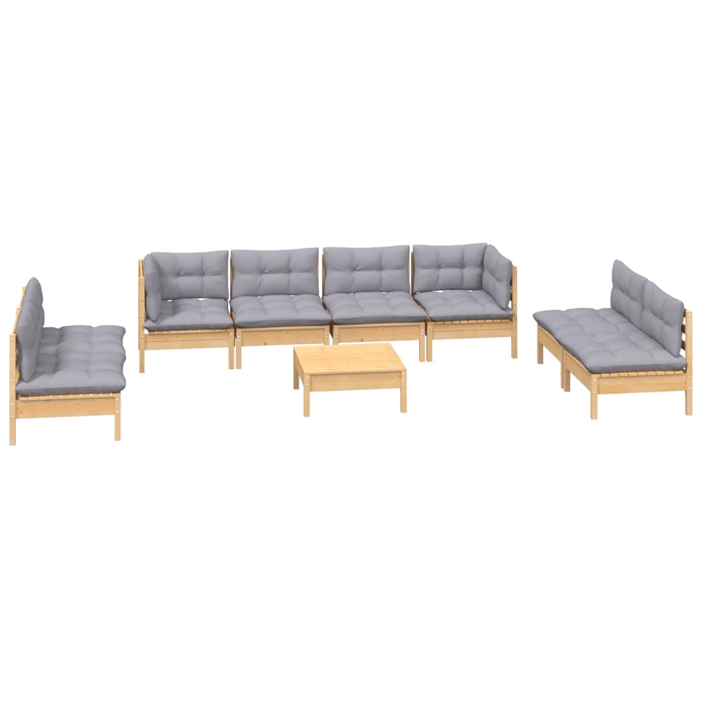 vidaXL 9-delige Loungeset met grijze kussens grenenhout