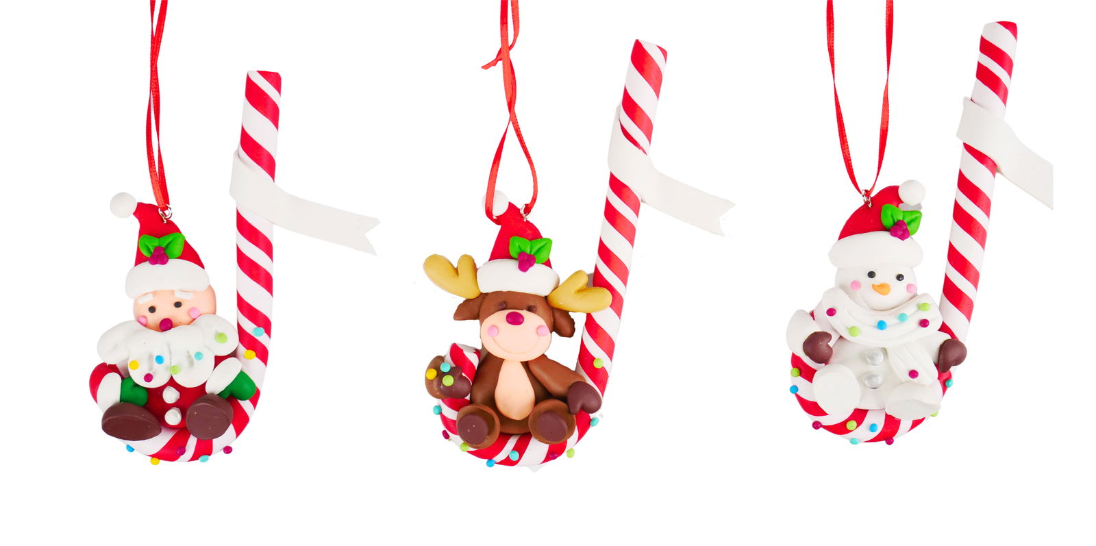 Kurt s adler 4.9 inch H Clay Dough Santa/ Snowman/ Deer With Candy Cane Orna X 5x5x10 cm kerstornament - 