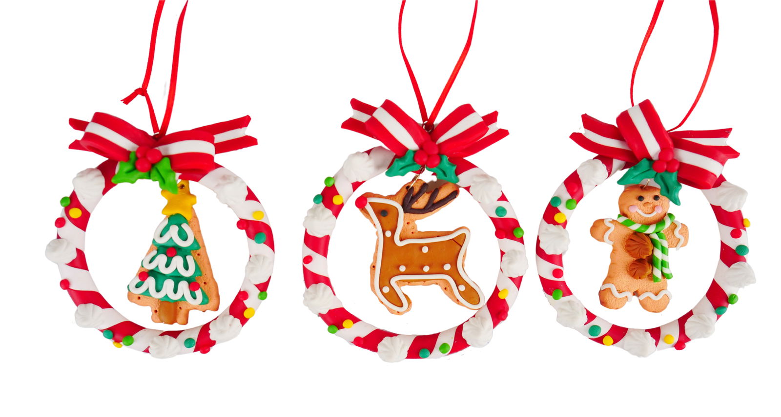 Kurt s adler 4.1 inch H Clay Dough Gingerbread/ Tree/ Deer With Wreath Orna X 5x5x10 cm kerstornament - 