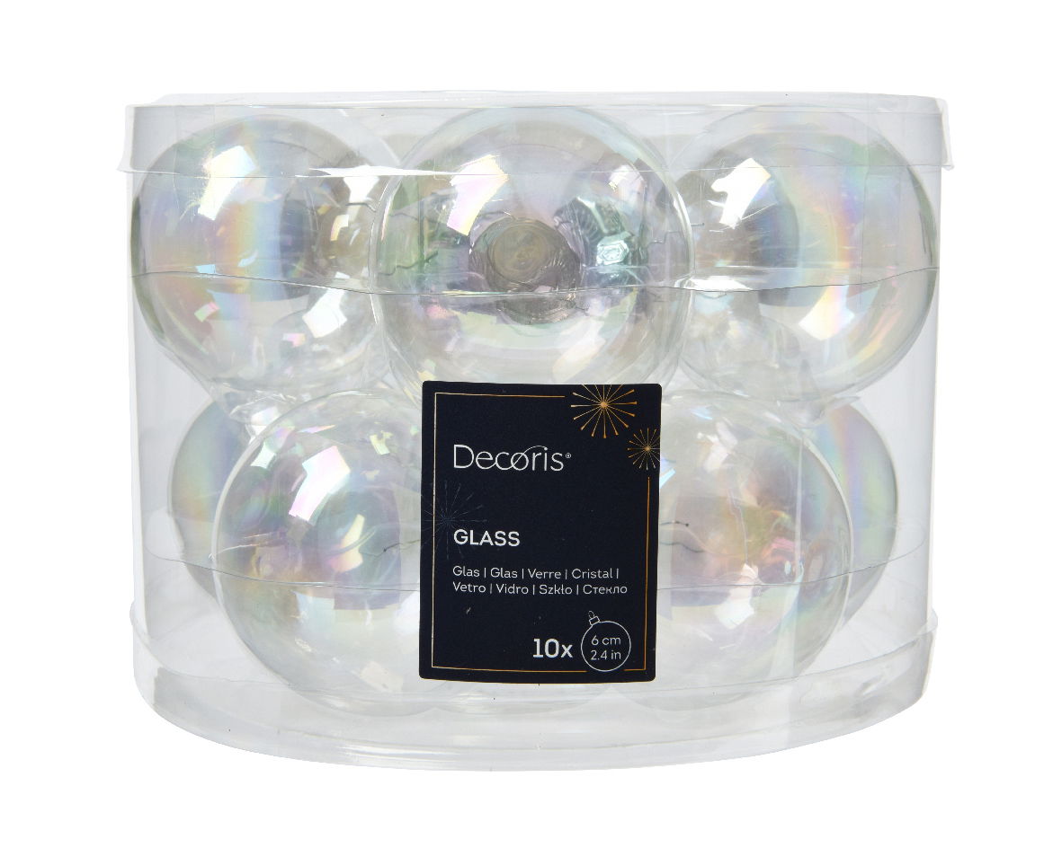 Decoris Kerstbal glas d6 cm trnsp/irs 10st - 