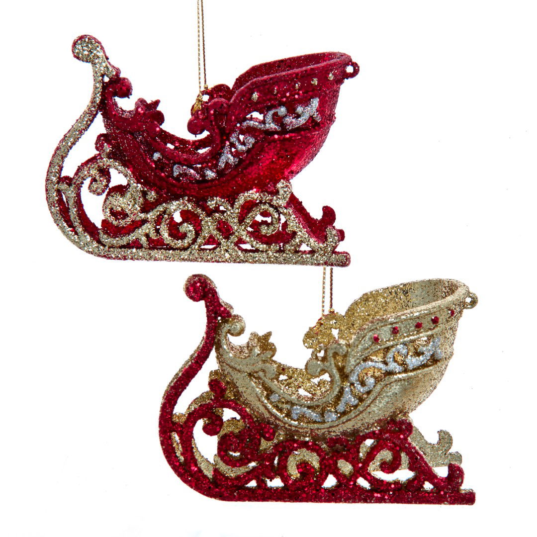 Kurt s adler 3 inch Cranberry/Gold Sleigh Orn 2/A 12,7x8,382x6,35 cm kerstornament - 