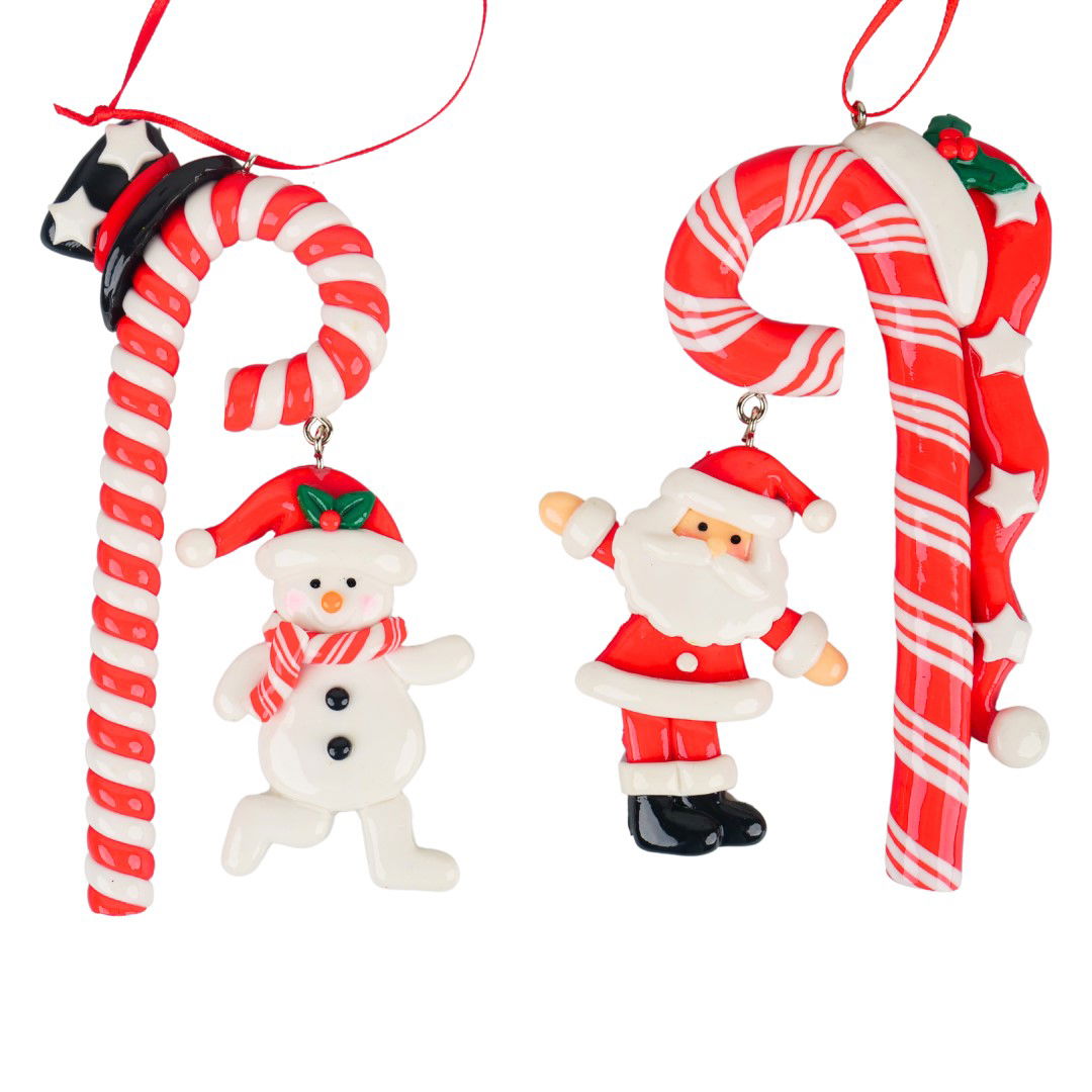 Kurt s adler 4.875 inch -5 inch H Clay Dough Candy Cane W/ Snta/ Snowman Orna X 2. 5x5x10 cm kerstornament - 