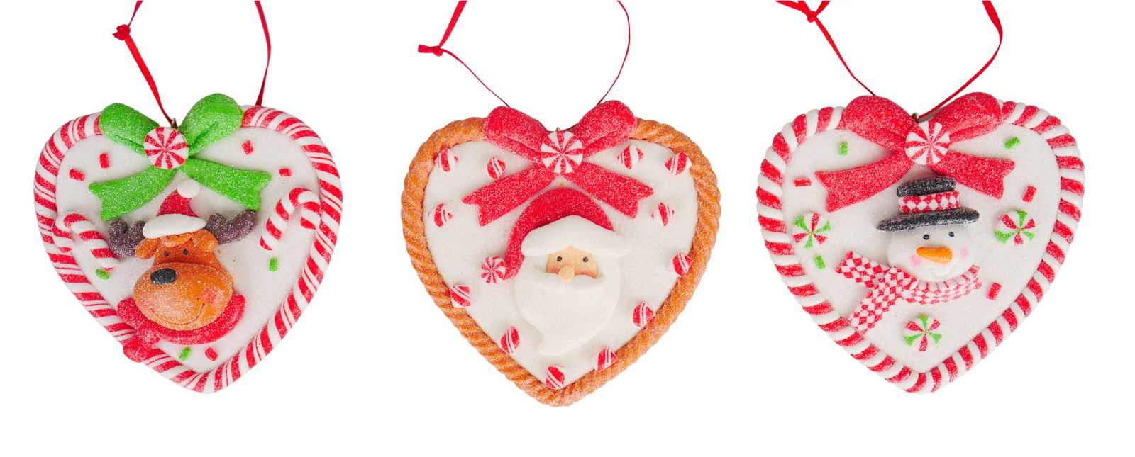 Kurt s adler 3.875 inch H Clay Dough Heart W/ Santa/ Snowman/ Reindeer Orna X 5x5x10 cm kerstornament - 