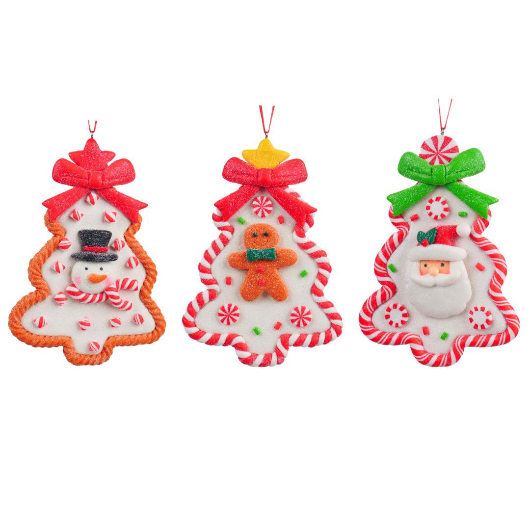 Kurt s adler 5.125 inch H Clay Dough Tree W/ Santa/ Snowman/ Gingerbread Orna 5x5x10 cm kerstornament - 