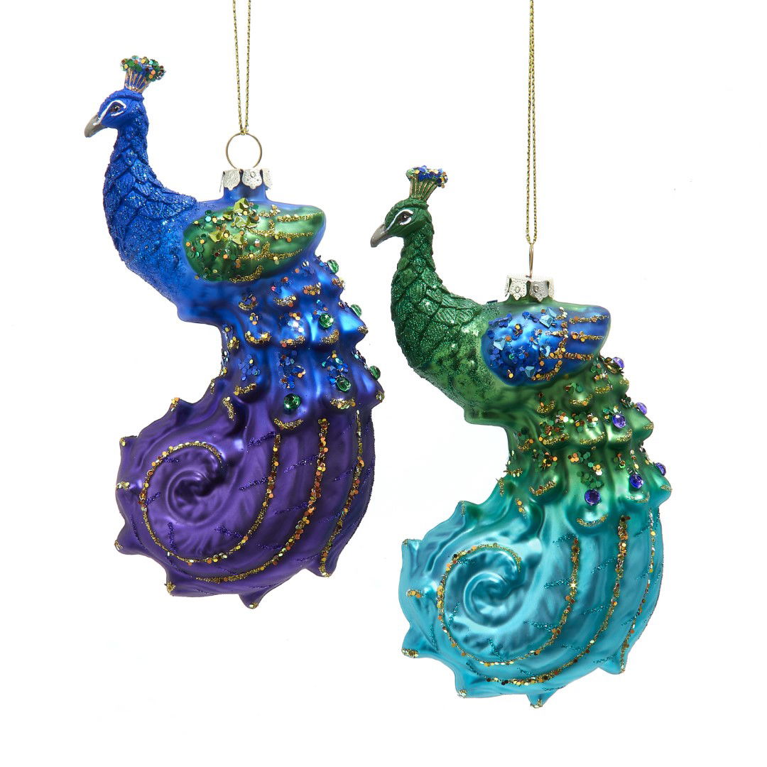 Kurt s adler 6 inch Glass Peacock Orn 2/Asstd 8,89x3,81x15,24 cm kerstornament - 