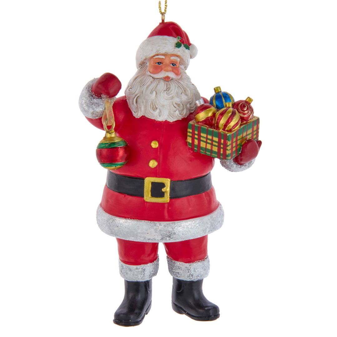 Kurt s adler 4 inch Resin Plaid Santa W/Ornaments 10,16x6,35x4,318 cm kerstornament - 