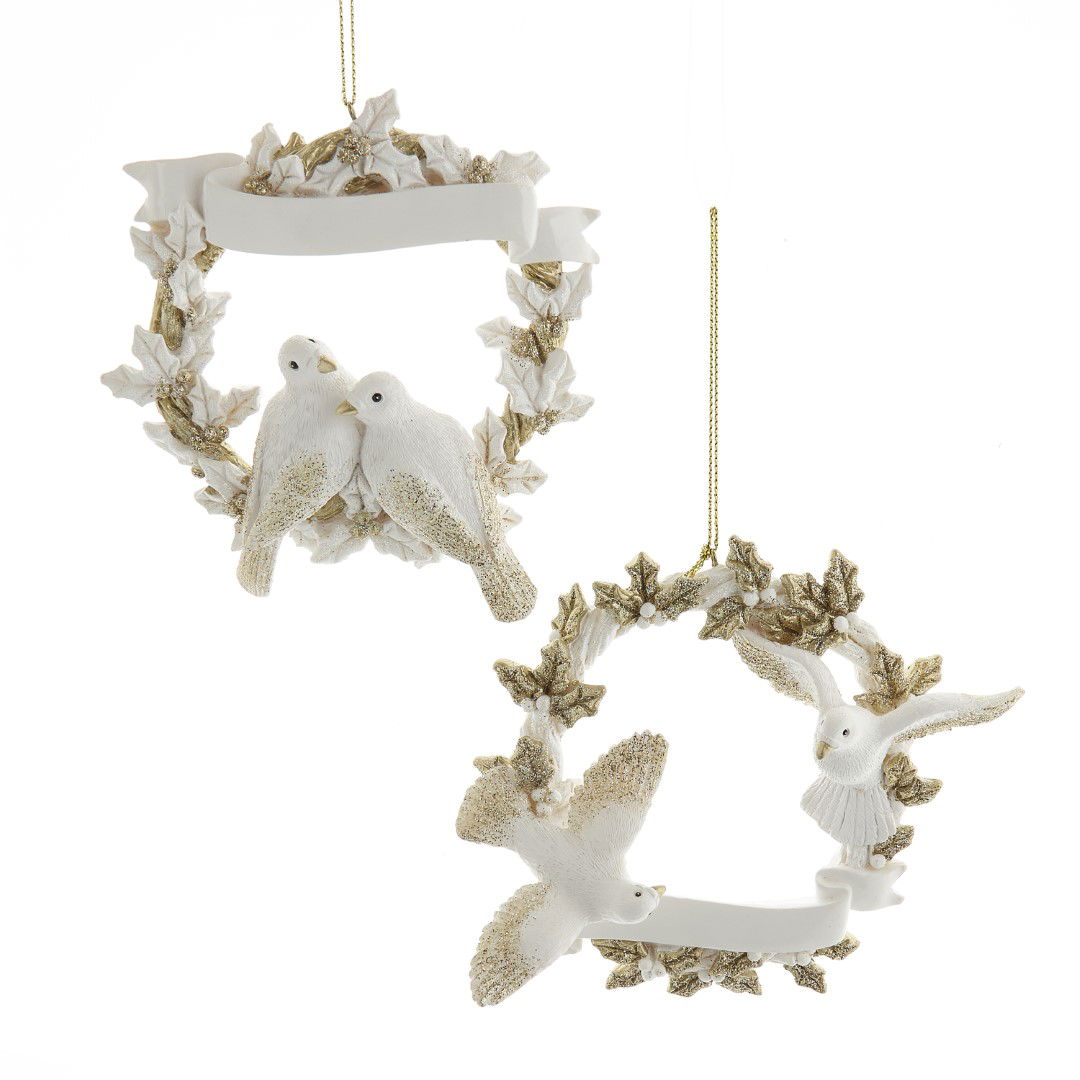 Kurt s adler 3.25 inch Resin Platinum Dove Wreath Personalizable Orn 2/Asstd. 13,6652x4,445x11,43 cm kerstornament - 