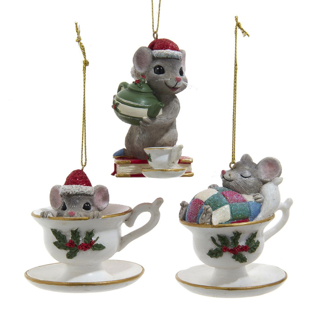 Kurt s adler 3 inch Resin Traditional Nostalgia Mouse W/Teacup Orn 3/Asstd. 7,62x6,35x6,985 cm kerstornament - 