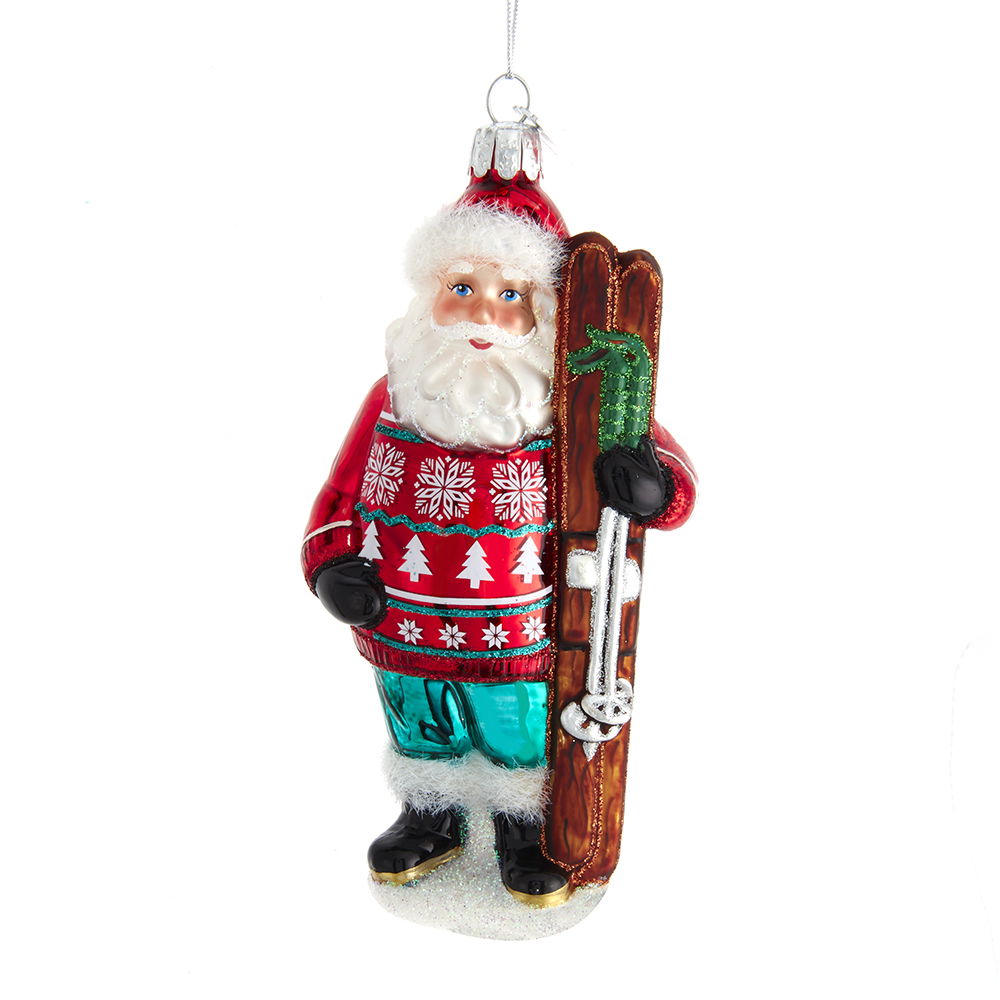 Kurt s adler 5 inch Noble Gems Glass Santa W/Skis Orn 14,478x10,414x9,398 cm kerstornament - 