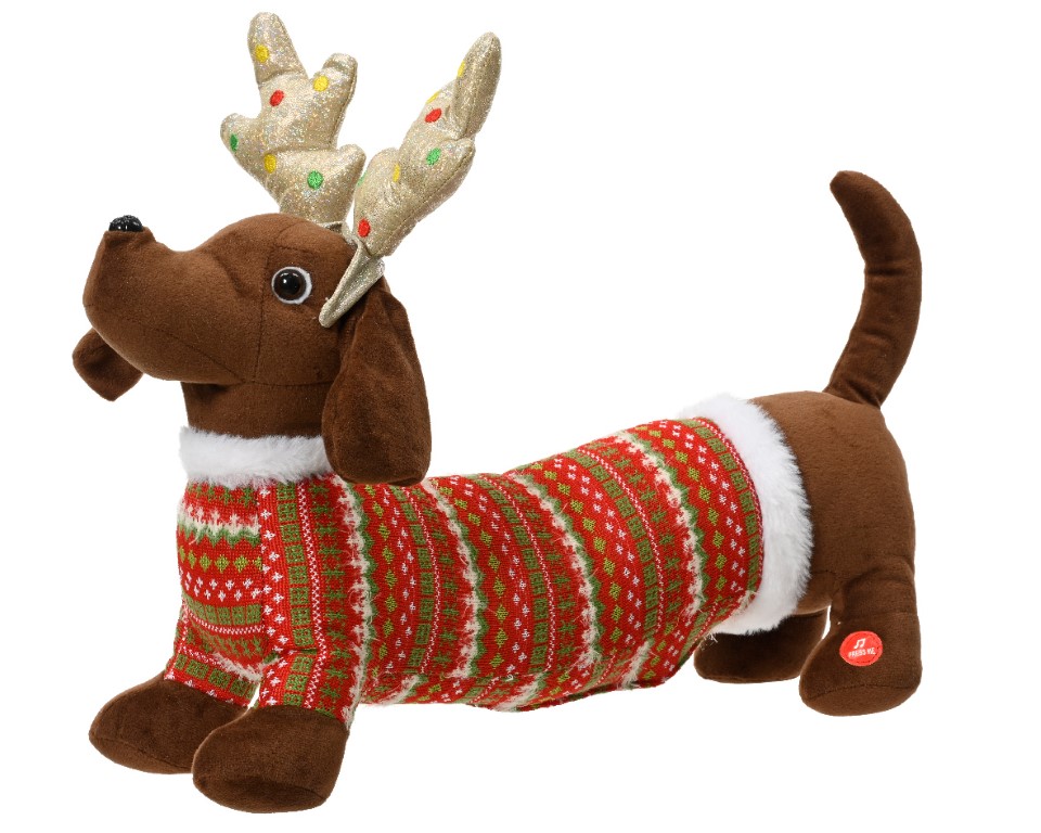 Ksd Hond polyester l45b12h32 cm bruin kerst - 