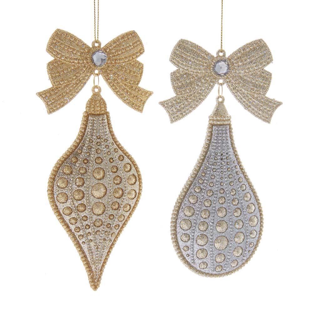 Kurt s adler Gold/Silver Glitter Finial/Drop With Bow 6.8 Inch - 