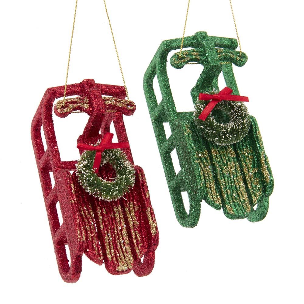 Kurt s adler Red/Green Sled With Wreath 4.25 Inch - 