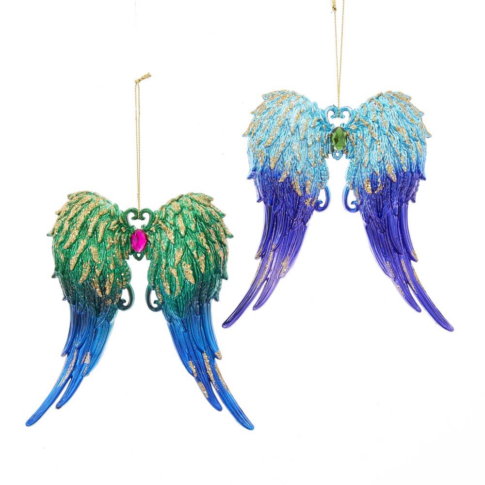 Kurt s adler Peacock Glitter Angel Wing 5.7 Inch - 