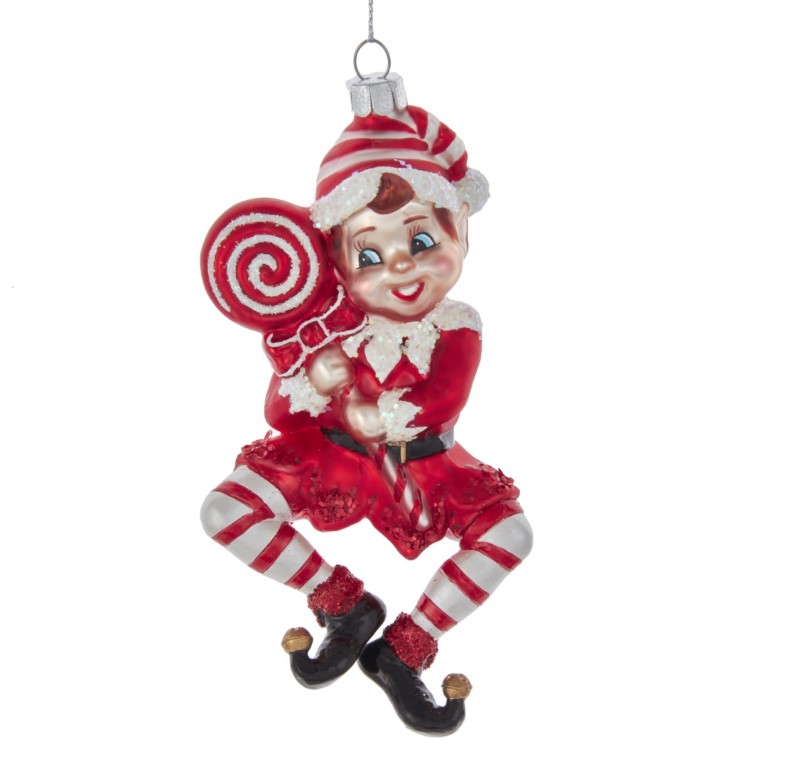 Kurt s adler Orn.glas elf rood/wit l12cm - 