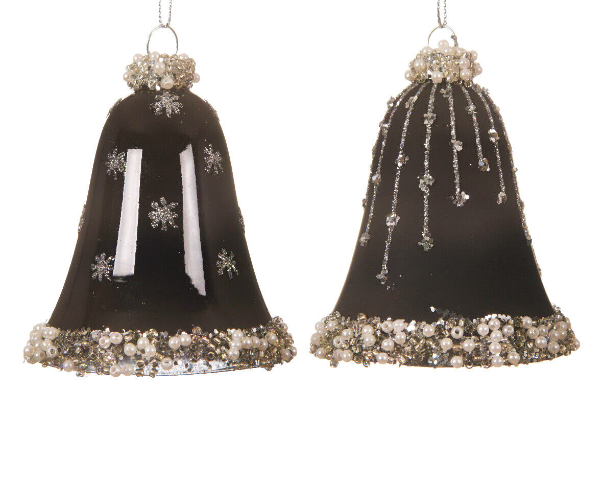 Ksd Ornament gls klok d6.5h8cm zwart a2 2st - 