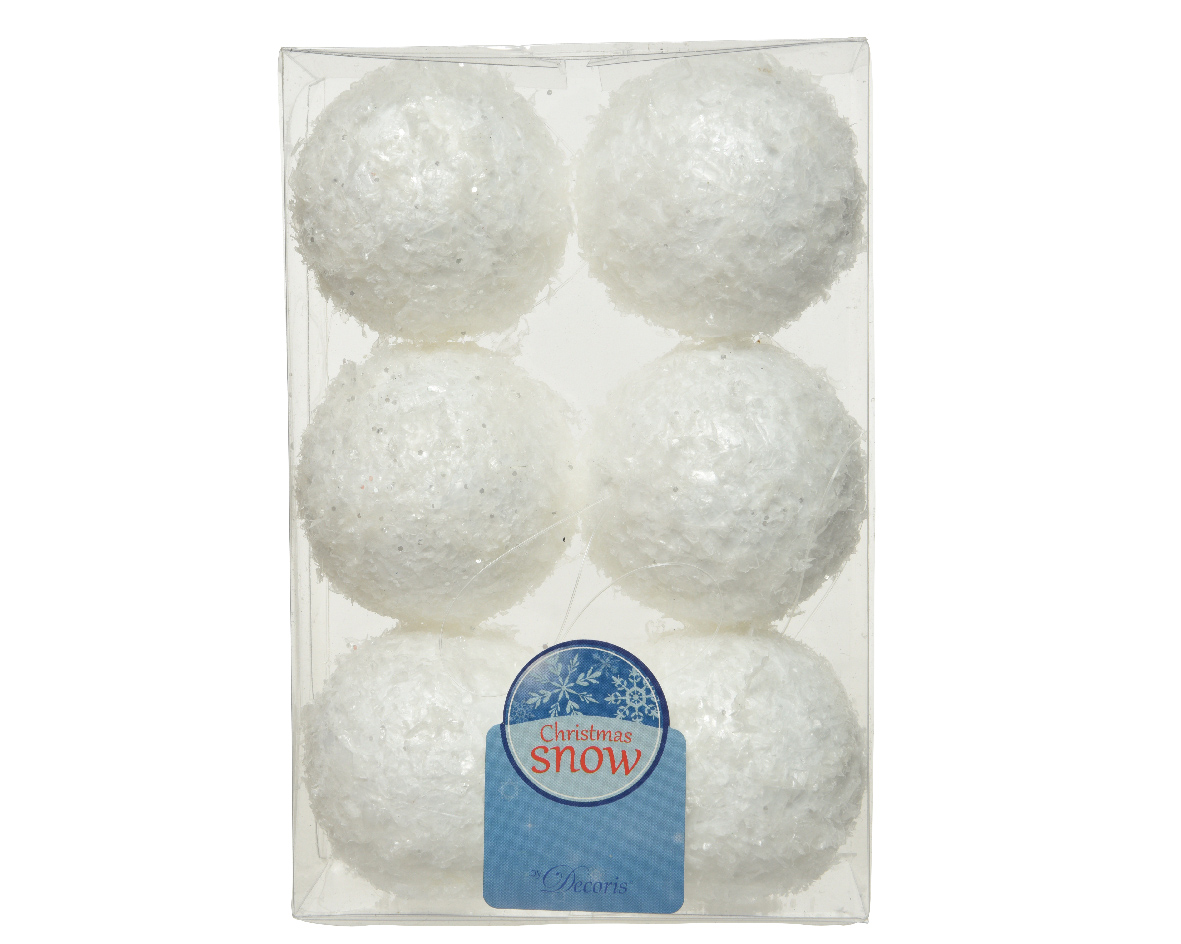 Ksd Snwbal foam d6cm wit glitter 6st - 