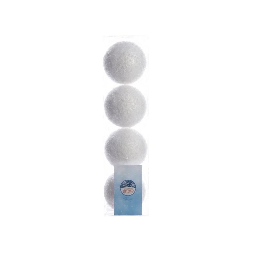 Ksd Snwbal foam d8cm wit glitter 4st - 
