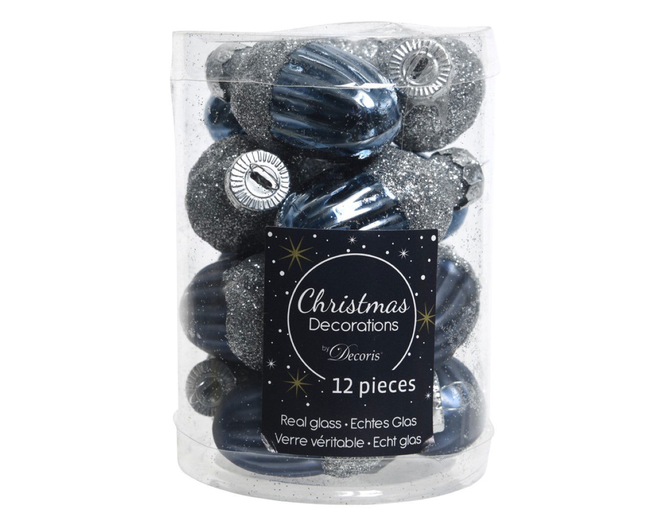 Decoris 12 Glazen eikels met dop 30 x 40 mm nacht blauw - 