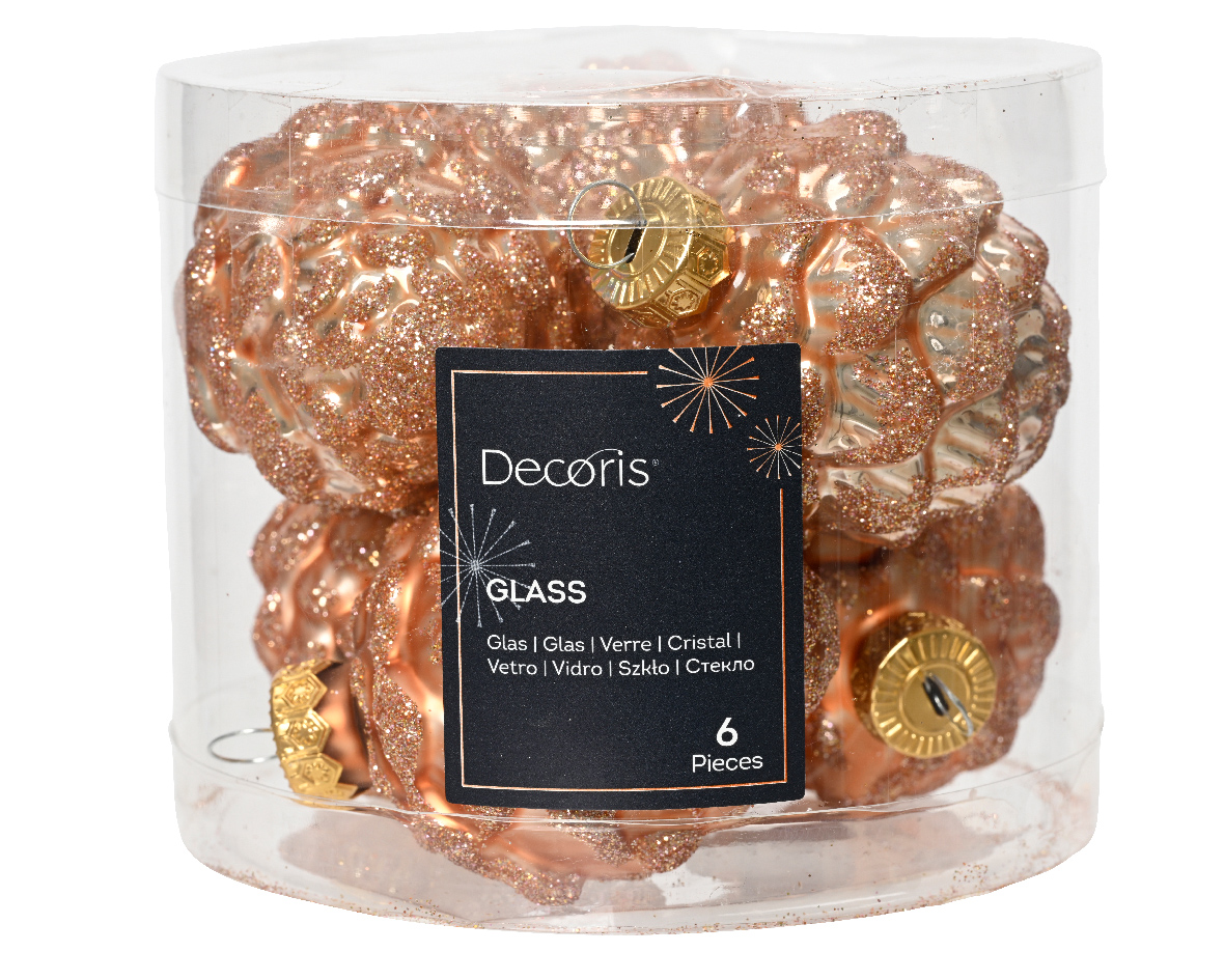 Decoris denappel glas d5h7 cm rose ass 6st kerst - 