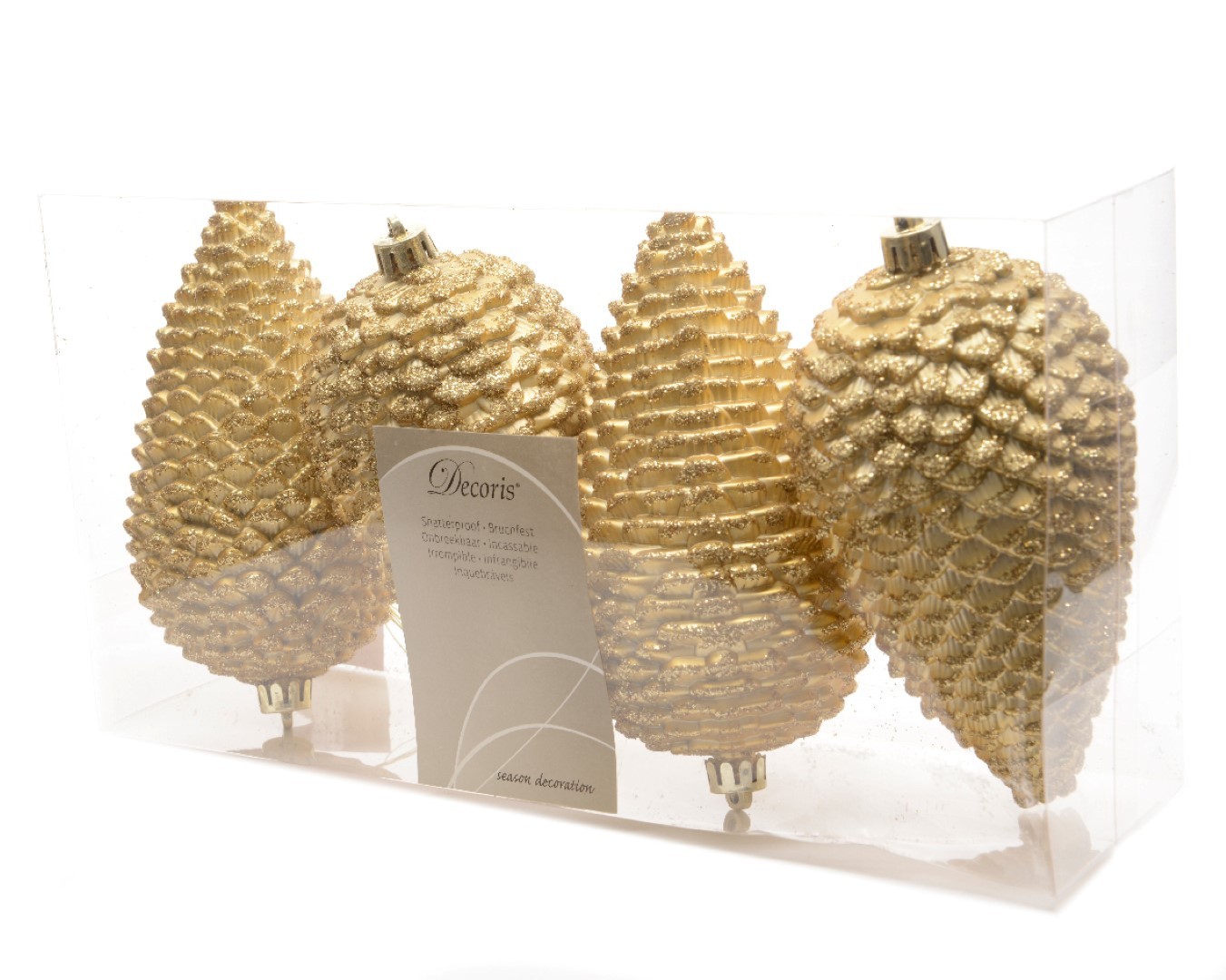Ksd Dennenappel plastic glitter hang 12x7cm licht goud - 