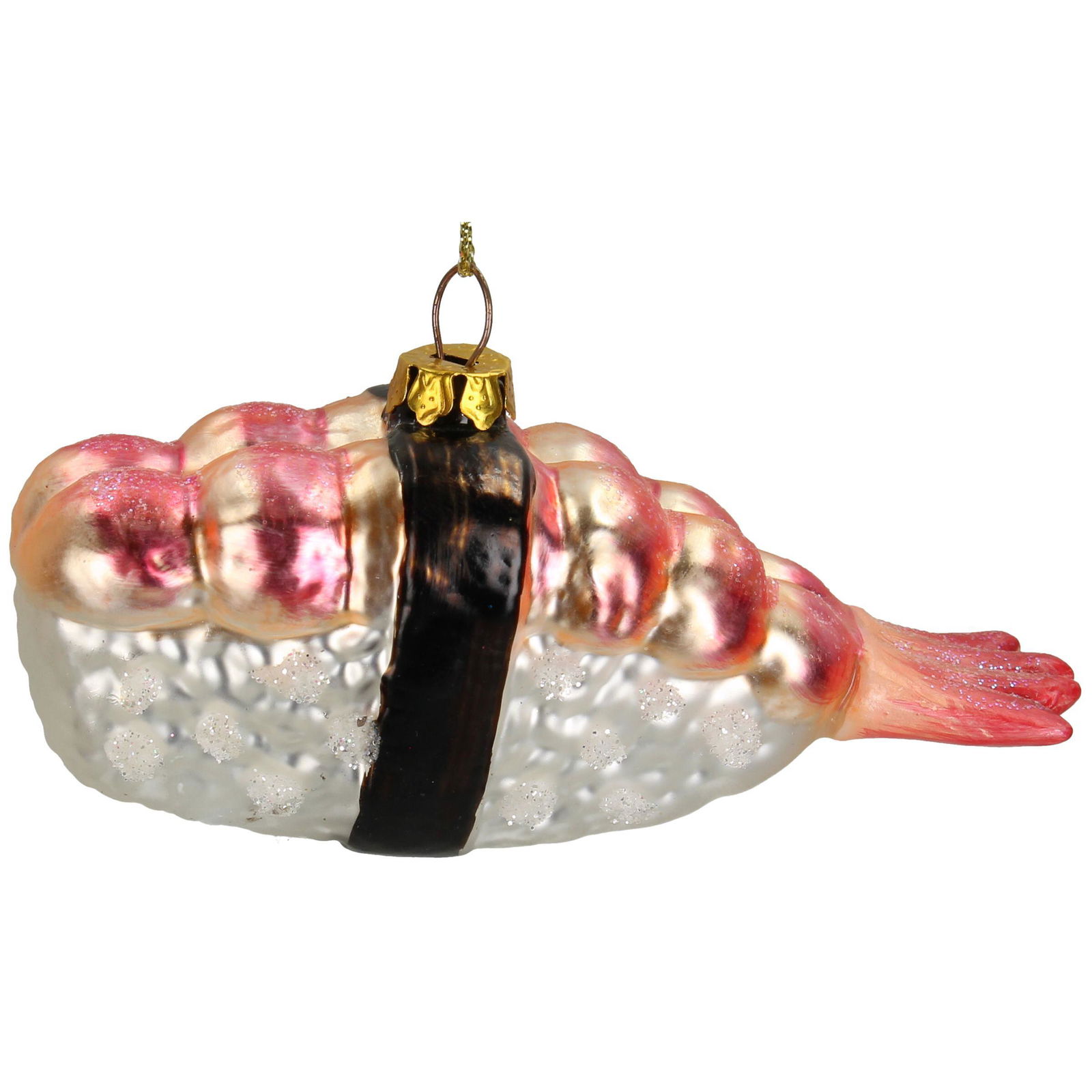 Hd collection Ornament kerstbal Sushi Garnalen Glas Roze 10.2 cm - 